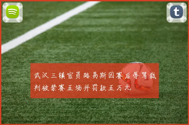 武汉三镇官员路易斯因赛后辱骂裁判被禁赛五场并罚款五万元